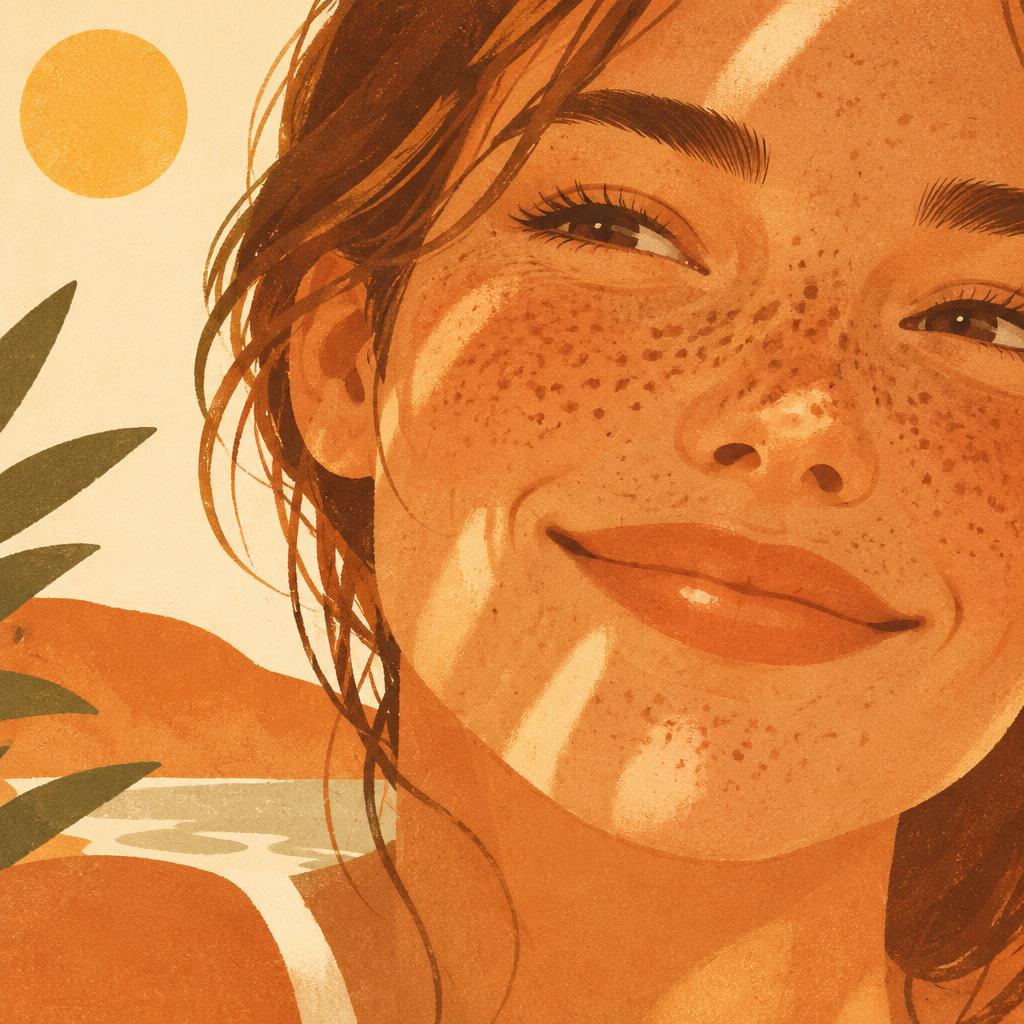 Sun-kissed freckled face in golden light